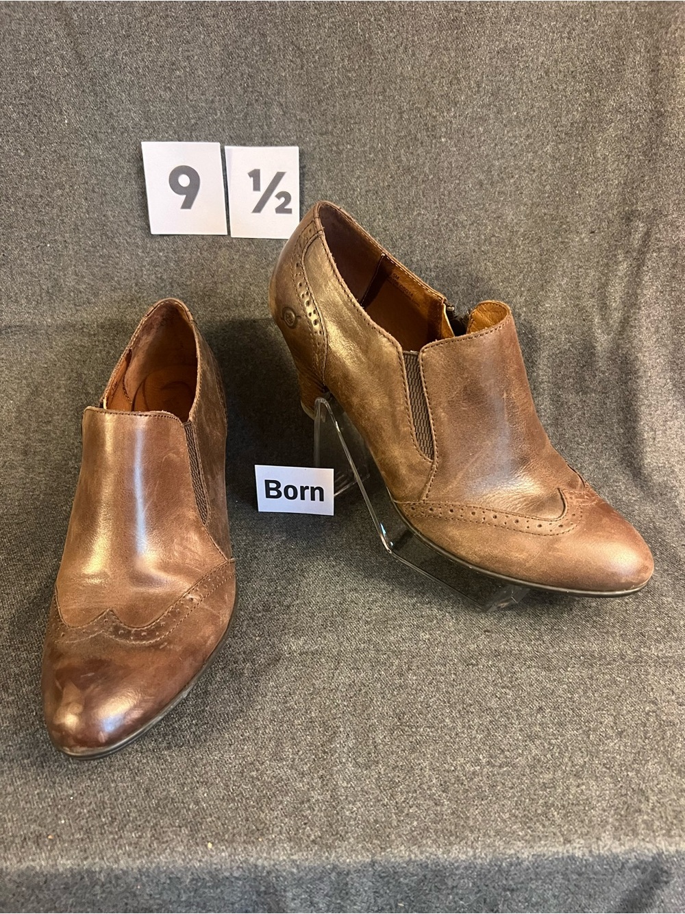 Born Women's Brown Leather Heeled Slip-On Booties